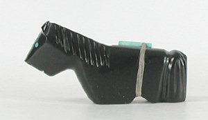 vintage Acoma Jet Horse fetish carving with turquoise arrowhead medicine bundle