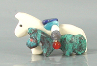 Authentic Native American Double Horse Fetish Carving of white serpentine and turquoise by Zuni artisan Cheryl Beyuka