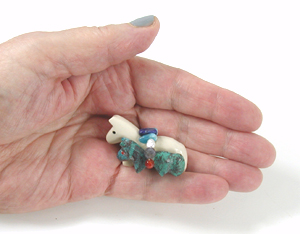 Authentic Native American Double Horse Fetish Carving of white serpentine and turquoise by Zuni artisan Cheryl Beyuka