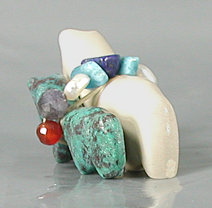 Authentic Native American Double Horse Fetish Carving of white serpentine and turquoise by Zuni artisan Cheryl Beyuka