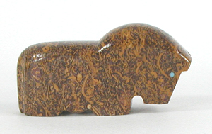 Authentic Native American horse fetish carving of calligraphy jasper and turquoise by Zuni artists Clayton and Abby Quam Panteah