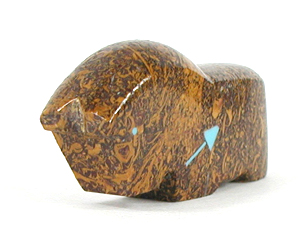 Authentic Native American horse fetish carving of calligraphy jasper and turquoise by Zuni artists Clayton and Abby Quam Panteah