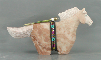 Authentic Native American Horse Fetish Carving of alabaster by Navajo Harold Davidson