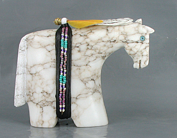 Authentic Native American Horse Fetish Carving of alabaster by Navajo Harold Davidson