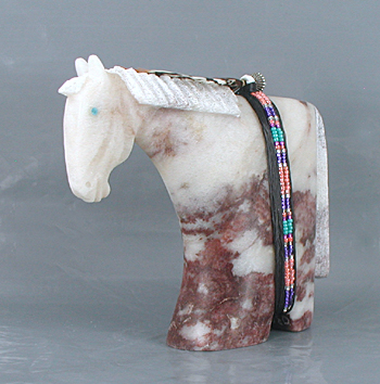 Authentic Native American Horse Fetish Carving of alabaster by Navajo Harold Davidson