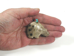 Authentic Native American Petosky Stone Bear Fetish carving by Zuni Farlan and Paulette Quam