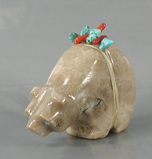 Authentic Native American Petosky Stone Bear Fetish carving by Zuni Farlan and Paulette Quam