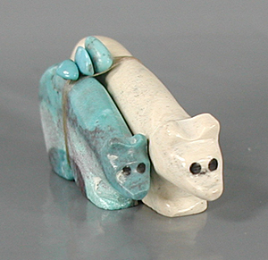 Authentic Native American fishrock and turquoise bear Fetish carving by Zuni Cheryl Beyuka