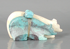 Authentic Native American fishrock and turquoise bear Fetish carving by Zuni Cheryl Beyuka