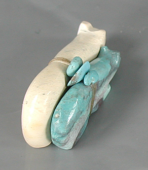 Authentic Native American fishrock and turquoise bear Fetish carving by Zuni Cheryl Beyuka