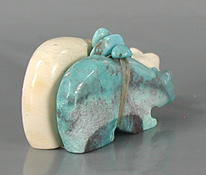Authentic Native American fishrock and turquoise bear Fetish carving by Zuni Cheryl Beyuka