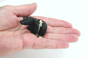 Authentic Native American jet Bear Fetish carving by Zuni Farlan and Paulette Quam