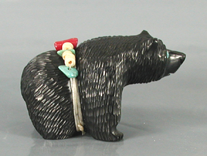 Authentic Native American jet Bear Fetish carving by Zuni Farlan and Paulette Quam