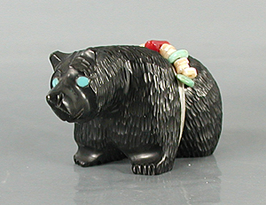 Authentic Native American jet Bear Fetish carving by Zuni Farlan and Paulette Quam