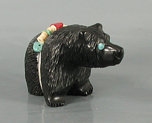 Authentic Native American jet Bear Fetish carving by Zuni Farlan and Paulette Quam