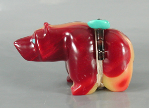 Authentic Native American bowlerite Bear Fetish carving by Zuni Farlan and Paulette Quam