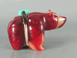 Authentic Native American bowlerite Bear Fetish carving by Zuni Farlan and Paulette Quam