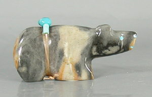 Authentic Native American Zuni Bear Fetish carving of Picasso marble by Bennie Bacy