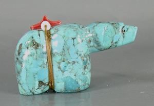 Authentic Native American Zuni Bear Fetish carving of turquoise by Ed Lementino