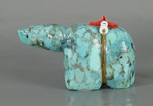 Authentic Native American Zuni Bear Fetish carving of turquoise by Ed Lementino