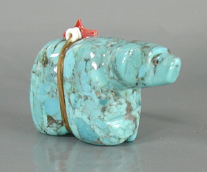 Authentic Native American Zuni Bear Fetish carving of turquoise by Ed Lementino