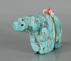 Authentic Native American Zuni Bear Fetish carving of turquoise by Ed Lementino