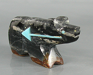 Authentic Native American Zuni Bear Fetish carving of Picasso marble by Bennie Bacy