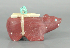 Authentic Native American Bear Fetish Carving of pipestone fossil and Turquoise by Zuni artisan Juana Homer