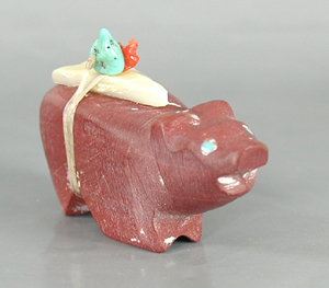 Authentic Native American Bear Fetish Carving of pipestone fossil and Turquoise by Zuni artisan Juana Homer