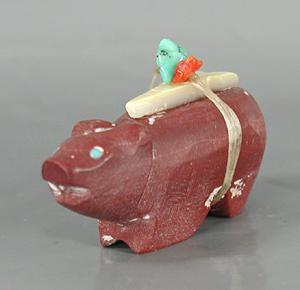 Authentic Native American Bear Fetish Carving of pipestone fossil and Turquoise by Zuni artisan Juana Homer