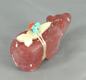 Authentic Native American Bear Fetish Carving of pipestone fossil and Turquoise by Zuni artisan Juana Homer