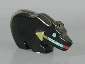 Bear Fetish Carving of jet and Turquoise 