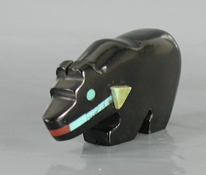 Bear Fetish Carving of jet and Turquoise 