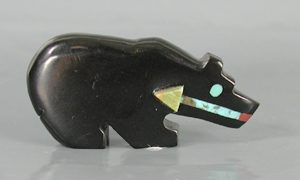 Bear Fetish Carving of jet and Turquoise 
