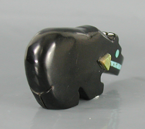 Bear Fetish Carving of jet and Turquoise 