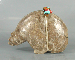 Authentic Native American Petosky Stone Bear Fetish carving by Zuni Farlan and Paulette Quam
