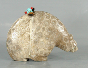 Authentic Native American Petosky Stone Bear Fetish carving by Zuni Farlan and Paulette Quam