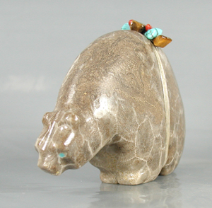 Authentic Native American Petosky Stone Bear Fetish carving by Zuni Farlan and Paulette Quam