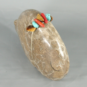 Authentic Native American Petosky Stone Bear Fetish carving by Zuni Farlan and Paulette Quam