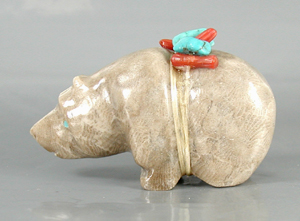Authentic Native American Petosky Stone Bear Fetish carving by Zuni Farlan and Paulette Quam