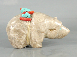 Authentic Native American Petosky Stone Bear Fetish carving by Zuni Farlan and Paulette Quam