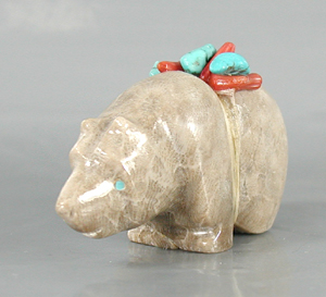 Authentic Native American Petosky Stone Bear Fetish carving by Zuni Farlan and Paulette Quam