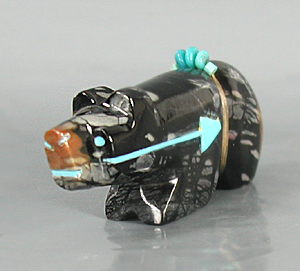 Authentic Native American Zuni Bear Fetish carving of Picasso marble by Bennie Bacy