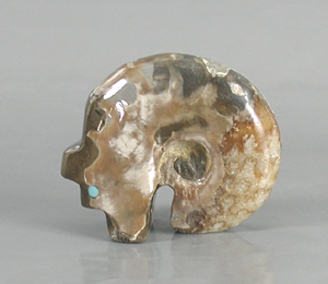 Authentic Native American Bear Fetish Carving of Ammolite fossil and Turquoise by Zuni artisan Bernard Laiwakete