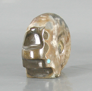 Authentic Native American Bear Fetish Carving of Ammolite fossil and Turquoise by Zuni artisan Bernard Laiwakete