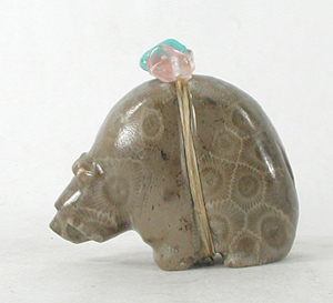 Authentic Native American Petosky Stone Bear Fetish carving by Zuni Farlan and Paulette Quam