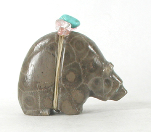 Authentic Native American Petosky Stone Bear Fetish carving by Zuni Farlan and Paulette Quam