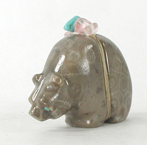 Authentic Native American Petosky Stone Bear Fetish carving by Zuni Farlan and Paulette Quam