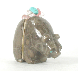 Authentic Native American Petosky Stone Bear Fetish carving by Zuni Farlan and Paulette Quam