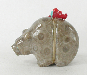 Authentic Native American Petosky Stone Bear Fetish carving by Zuni Farlan and Paulette Quam